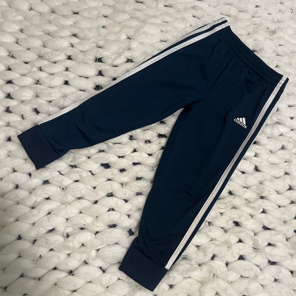 adidas Kids Navy Joggers with White Side Stripes